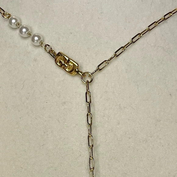 Upcycled Gold GG & Boot Charms Paper Clip Chain Lariat Necklace - Picture 2 of 4